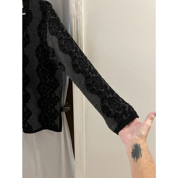 Jennifer Roberts Black Gray Wool Faux Lace Detail Tunic Sweater Sz L As Is - Picture 4 of 6